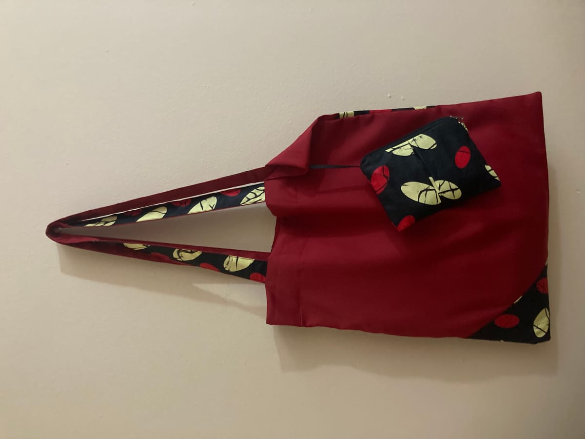 Sacola dobrável de sarja com capulana M2